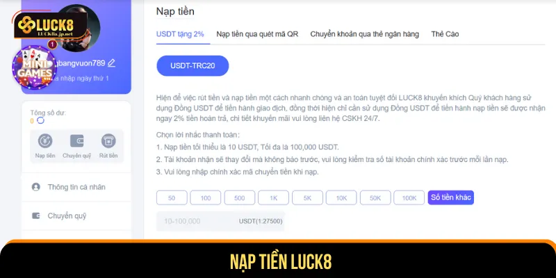 Nạp tiền LUCK8
